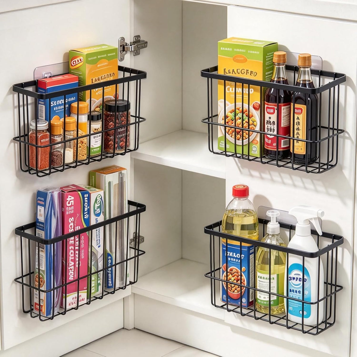 4 Pack Cabinet Door Organizer, Adhesive Inside Cabinet Door Storage