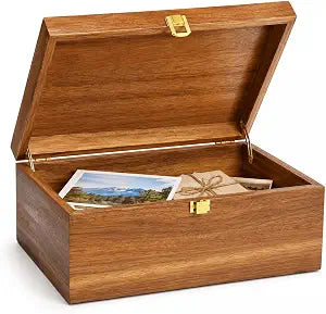 Wooden Keepsake Box, Acacia Storage Memory Box with Hinged Lid