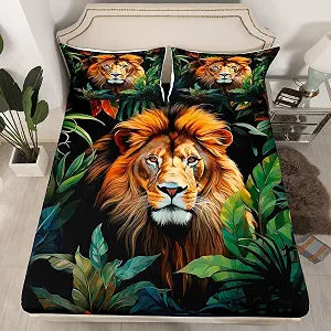Feelyou Lion Bedding Set Queen Kids Lion Bed Sheet Set for Kids Boys Girls