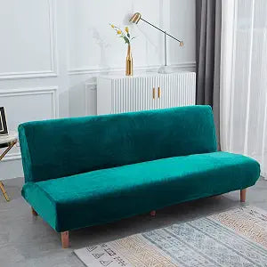 Stretch Futon Cover, Couch Cover for Futon, Armless Sofa Cover, Foldable Sofa Bed Slipcover Without Armrest, Universal Thick Sofa Slipcovers Furniture Protector for Kid, Pet(Velvet Green,Large)