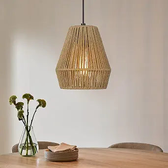ELYONA Boho Woven Pendant Lights 7 Rustic Rattan Hanging Lamp Adjustable Handwoven Basket Shade, Japandi Pendant Light Fixtures for Kitchen Island, Dining Room, Bedroom, Farmhouse Bar, Foyer Hallway