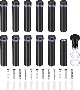 PATIKIL 1/2 x 2 Inch Sign Standoff Screws, 12 Set Stainless Steel Wall Standoff Mounting Hardware Advertising Glass Nail for Hanging Acrylic Picture Frame Acrylic Panel, Black