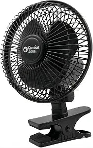 COMFORT ZONE 6-Inch 2-Speed Corded Clip-On Personal Fan - Black