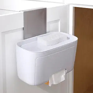 YouCopia DoorStash Garbage Bag Dispenser, Hanging Kitchen Cabinet Door Trash Bag Organizer with Removable Lid for Storage, Speckled White
