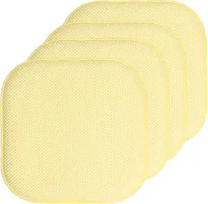 Sweet Home Collection Chair Cushion Memory Foam Pads Honeycomb Pattern Slip Non Skid Rubber Back Rounded Square 16" x 16" Seat Cover, 4 Pack, Yellow