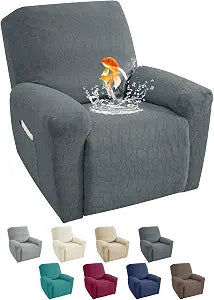 MAXIJIN Waterproof Recliner Cover Washable 3 Pieces Recliner Chair Covers with Elastic Bottom Non Slip Cover for Lazy Boy Reclining Chair Furniture Protector for Dogs Cats, Dark Gray