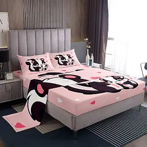 Erosebridal Cartoon Skunk Sheet Set Pink Kawaii Princess Girls Twin Bedding Set Cute Animal Skunk Bed Sheets Woodland Wildlife 1 Fitted Sheet 1 Flat Sheet 1 Pillow Case for Kids Teen Women