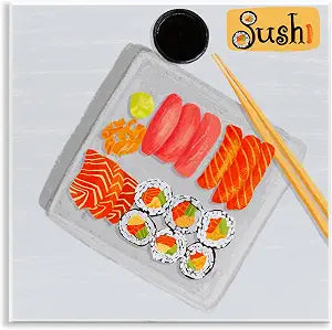 Delicious Sushi Plate Kitchen, 12 x 12 Inch Mounted Print on Wall Plaque