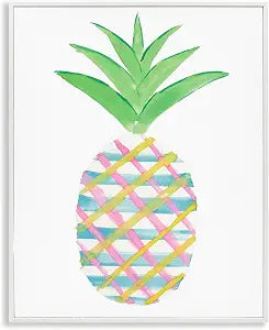 Plaid Pineapple Tropical Fruit, 11 x 14 Inch Framed Gicle Print
