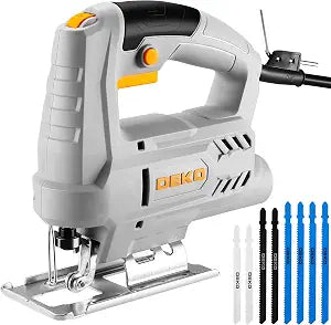 Jig Saw Corded: Electric Jigsaw Tool, Power Jig Saws for Woodworking with 8pcs Blades, Wood Cutter Hand Tool with 6 Variable Speed, 3000 SPM, 45 Bevel Cutting, Tool-Free Blade Change