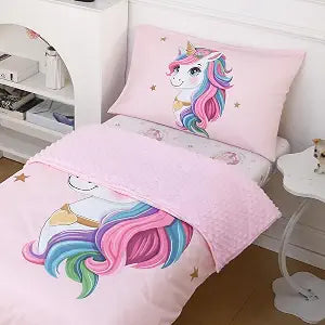 4 Piece Toddler Bedding Set - Ultra Soft Breathable Toddler Bedding Set for Girls, Includes Quilted Comforter, Flat Sheet, Fitted Sheet and Pillowcase(Unicorn)