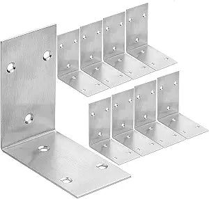 AKOLAFE 10PCS Stainless Steel L Bracket, 3.3x 1.9 Heavy Duty Wide Corner Brace, 90 Degree Angle Brackets, L Shelf Brackets Corner Bracket for Wood Furniture Bookshelf Board Window Cabinet