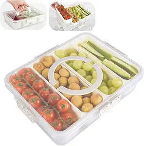Snackle Box Container, 4 Compartment Divided Serving Tray with Lid