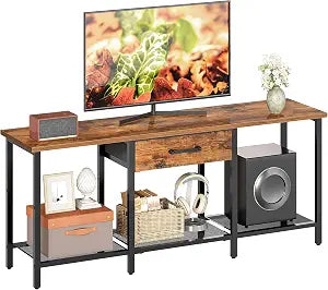 HOOBRO TV Stand for TVs up to 55 Inch, Entertainment Center with Fabric Drawer & Open Shelves, Industrial TV Media Console Table with Storage, for Living Room, Bedroom, Rustic Brown BF125DS01
