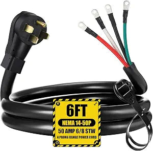 Kanayu 6 FT 6/8 AWG 50 Amp 4 Prong Replacement Range Power Cord