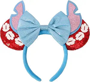 UNSPAZ Ears Headband, Sequin Mouse Ears for Women Girls Boys, Hamemade Soft Bow Headband for Cosplay Party Decorations Hair Accessories(ST Red), Large
