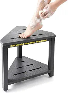 Shower Foot Rest 14in, HDPE Waterproof Corner Shower Stool for Shaving Legs with Storage Shelf for Inside Small Shower Spaces, Bathroom Step Stool, Easy Assembly