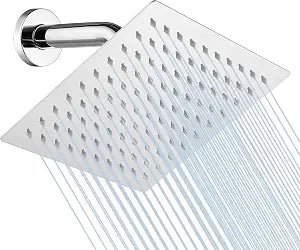 8 Inch Square Ceiling Rain Shower Head, 304 Stainless Steel, Chrome