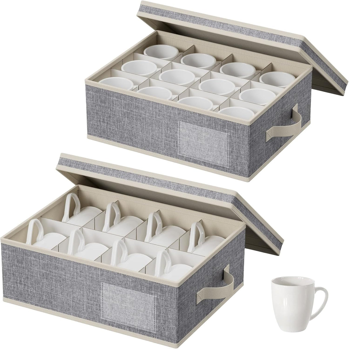 Lifewit 2 Pcs Coffee Mug Storage Box with Dividers, 15.4 x 13 x 5.5"