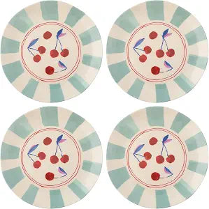 Karma, 8.75 inches Melamine Salad Plates Set of 4, Reusable Dishwasher Safe Plates for Outdoor and Indoor, Cherries