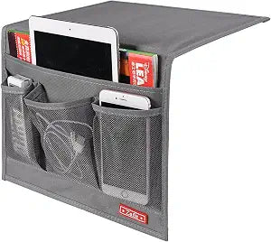 Zafit Bedside Storage Organizer, Table Cabinet Bedside Organizer Caddy for Remotes Phone Glasses (Classic 4 Pockets-Grey)