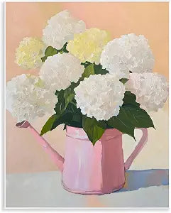 Hydrangeas in Watering Can, 11 x 14 Inch Mounted Print on Wall Plaque