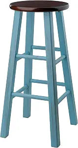Winsome Ivy Square Leg Bar Stool, Rustic Light Blue and Walnut, 29"