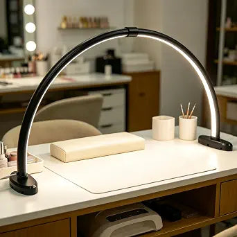 Half Moon Light for Nail Desk,23 Inch Detachable Foldable LED Nail Desk Lamp,3 Modes Color Temperature,0%-100% Stepless Dimming,180Shadowless Lighting for Nail Art,Eyelash, Makeup,Tattoo(Black)