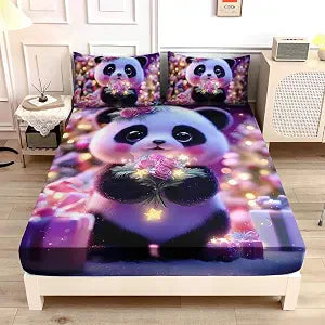 Cute Panda Bedding Set Twin Size,1 Fitted Sheet+2 Pillowcases.