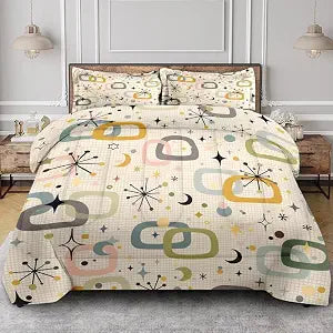 Comforter Set of 3, Twin, Bedroom Decor Atomic Starburst