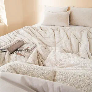 Queen Comforter Set - 3Pcs Double-Sided Super Soft Breathable Lightweight Queen Size Comforter Bedding Set for All Season, Beige Comforters Set Queens, 90"X90"
