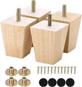 Michanco 3 Inch Unfinished Wood Furniture Legs Set of 4 DIY Square Tapared Wood Furniture Feet for Couch Sofa