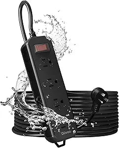 Diivoo 25 FT Extension Cord Outdoor, Waterproof Power Strip with 4 Outlets