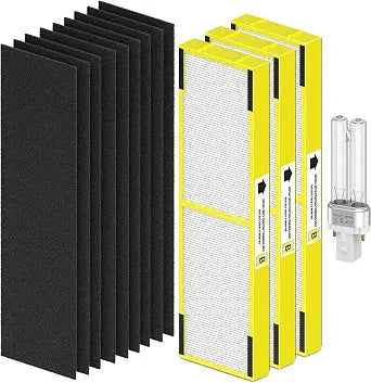3 pack FLT4825 Filter B Replacement  LB4000 Compatible with G-Guardian Filter B Purifier AC4825 AC4825E AC4300 AC4800 AC4900 AC4850, 3 HEPA Filters + 9 Carbon filters+ 1 lb4000 uv light bulb