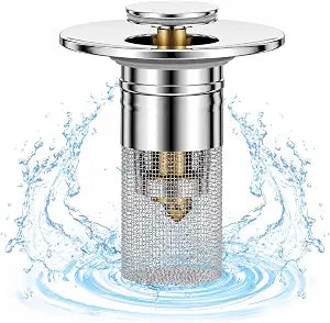 Bathroom Sink Stopper, Universal Drain Filter with Hair Strainer, Universal Bathroom Sink Drain Stopper Stainless Steel Floor Drain Filter