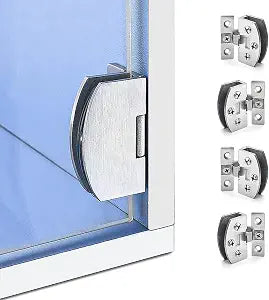 No Drill Glass Door Hinges 4 Pcs - Clip-On Mounting for Cabinet, Showcase, Wine Cabinet (Small)