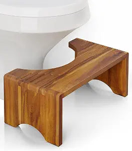 7" Acacia Wood Foldable Toilet Stool, Sturdy Wooden Poop Stool
