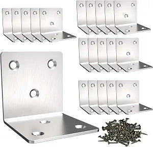 Silver Stainless Steel Corner Bracket,Joint Right Angle Bracket,L Shape Heavy Duty Metal Corner Brace Shelf Supporter for Wood Aufuga (10, 2x2x2)