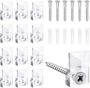 22 Sets of Mirror Holder Clips Kit,Crystal Clear Plastic Mirror Clip,Mirror Holder Clips Glass Retainer Clips Kit,Mirror Hanging Kit with Screws and Fixed Mirror Box Door(Classic Style)