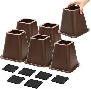 6 inch Large Bed Furniture Risers, 6 Pack Heavy Duty Couch Lifter for Sofa, Chair, Cabinet, Desk, Durable ABS Plastic Bed Stilts, Supports up to 2200 lbs, Brown