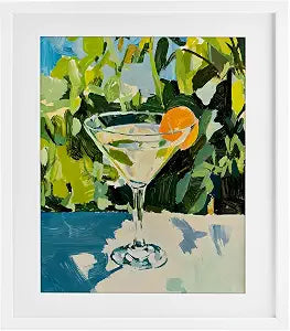 Summer Cocktail Orange Floral, 13 x 16 Inch Framed Print Under Glass