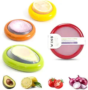 Winb Set of 4 Reusable Fruit and Veggie Savers - Ideal for Avocados, Tomatoes, Apples, Garlic, Onions, and More
