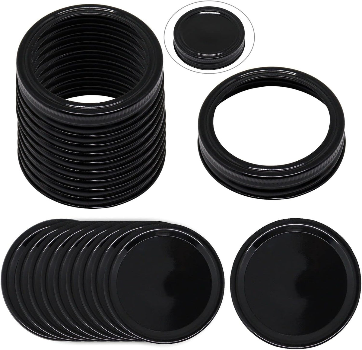 Canning Lids and Rings, 2-3/4 Inches Reusable Mason Jar Lids Regular Mouth Compatible with Ball or Kerr Jars Set of 10 (10 Lids+10 Rings, Black)