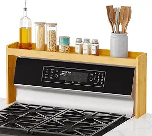 SpaceAid Bamboo Over the Stove Spice Holder Shelf, 31.5" Kitchen Organizer Stove Spice Top Rack, 11.6" Height Countertop Storage, Over Oven Back Sink Organization Shelf, Natural