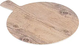 Restaurantware-16.5 Inch x 12.5 Inch Serving Board, 1 With Handle Cheese Platter Board - Round, Large, Countryside Brown Faux Wood Charcuterie Serving Tray, Break Resistant, For Appetizers And Spreads