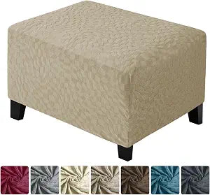 ZNSAYOTX 2026 Rectangle Ottoman Cover (L:18"-27") Super Stretch Soft Footrest Slipcover Form Fit, Universal Folding Foot Stool Covers with Non-Slip Elastic Band, Fashion Jacquard Texture, Khaki