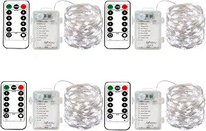 BXROIU 4 Pack Battery Fairy Lights,50 LED Cool White with Remote & Timer