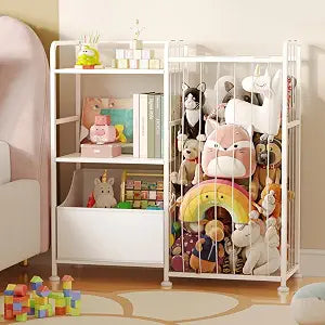 BBLIKE Toy Storage Organizer, Stuffed Animal Storage with Toy Bin, White