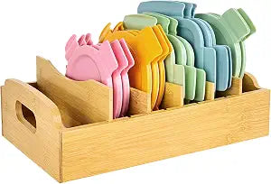 Artcochan Large Bamboo Lid Organizer, 13.2" x 10" Food Storage Container Lid Holder with 5 Adjustable Dividers, Kitchen Storge and Organization Rack for Cabinet Drawer and Countertop