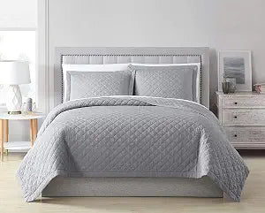 Chezmoi Collection Owen 3-Piece Soft Cooling Blend of Rayon Derived from Bamboo & Polyester Quilt Bedspread Diamond Quilted Coverlet Set (Queen, Light Gray)